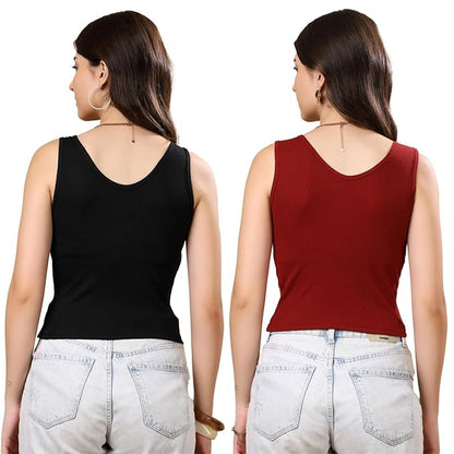 KEX Women’s & Girls Cotton Tank Top | V-Neck Sleeveless Innerwear or Layering Top | Soft, Breathable Stretchable Fabric | Casual, Gym Comfort |