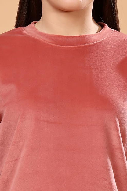 madfrog Women Solid Round Neck Velvet Nightwear Set | Cozy Winter Loungewear & Outdoor Sleepwear