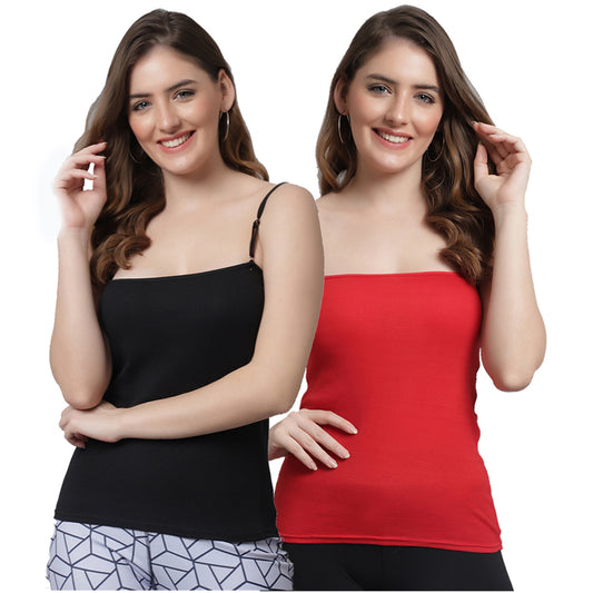 Kex Women Adjustable Camisole Black & Red Pack of 2