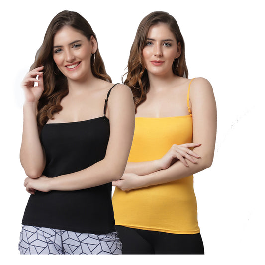 Kex Women Adjustable Camisole Black & Yellow Pack of 2