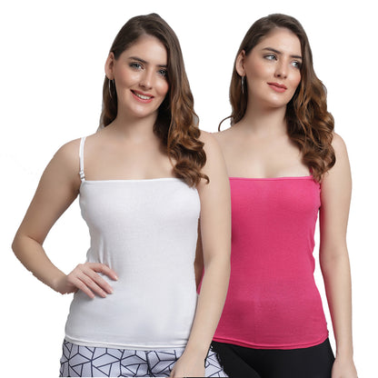 Kex Women Adjustable Camisole White & Pink Pack of 2