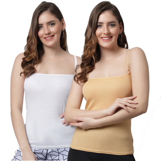 Kex Women Adjustable Camisole White & Beige Pack of 2