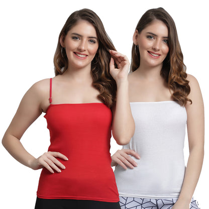 Kex Women Adjustable Camisole Red & White Pack of 2