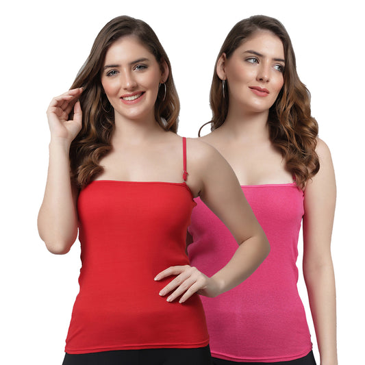 Kex Women Adjustable Camisole Red & Pink Pack of 2