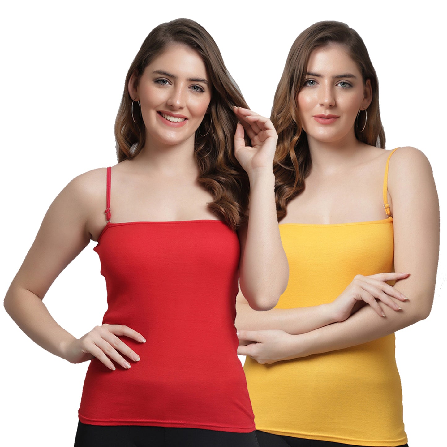 Kex Women Adjustable Camisole Red & Yellow Pack of 2