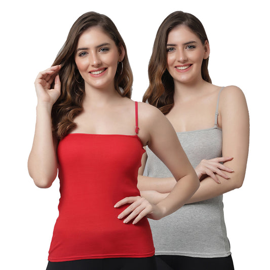 Kex Women Adjustable Camisole Red & Grey Pack of 2