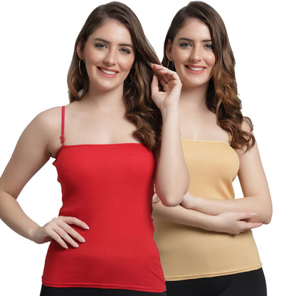 Kex Women Adjustable Camisole Red & Beige Pack of 2