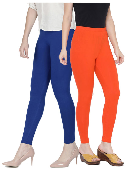 Kex Women Ankle Length Leggings Blue & Orange Pack of 2