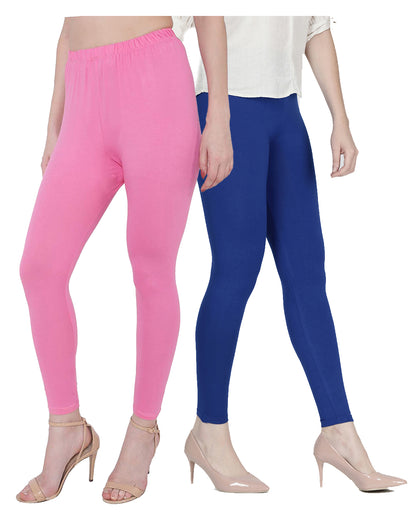 Kex Women Ankle Length Leggings Pink & Blue Pack of 2