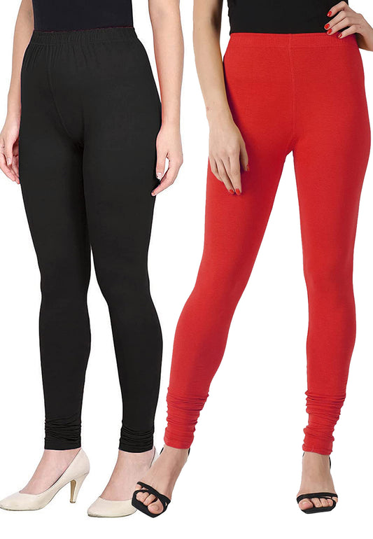 Kex Women Churidar Leggings Black & Red Pack of 2