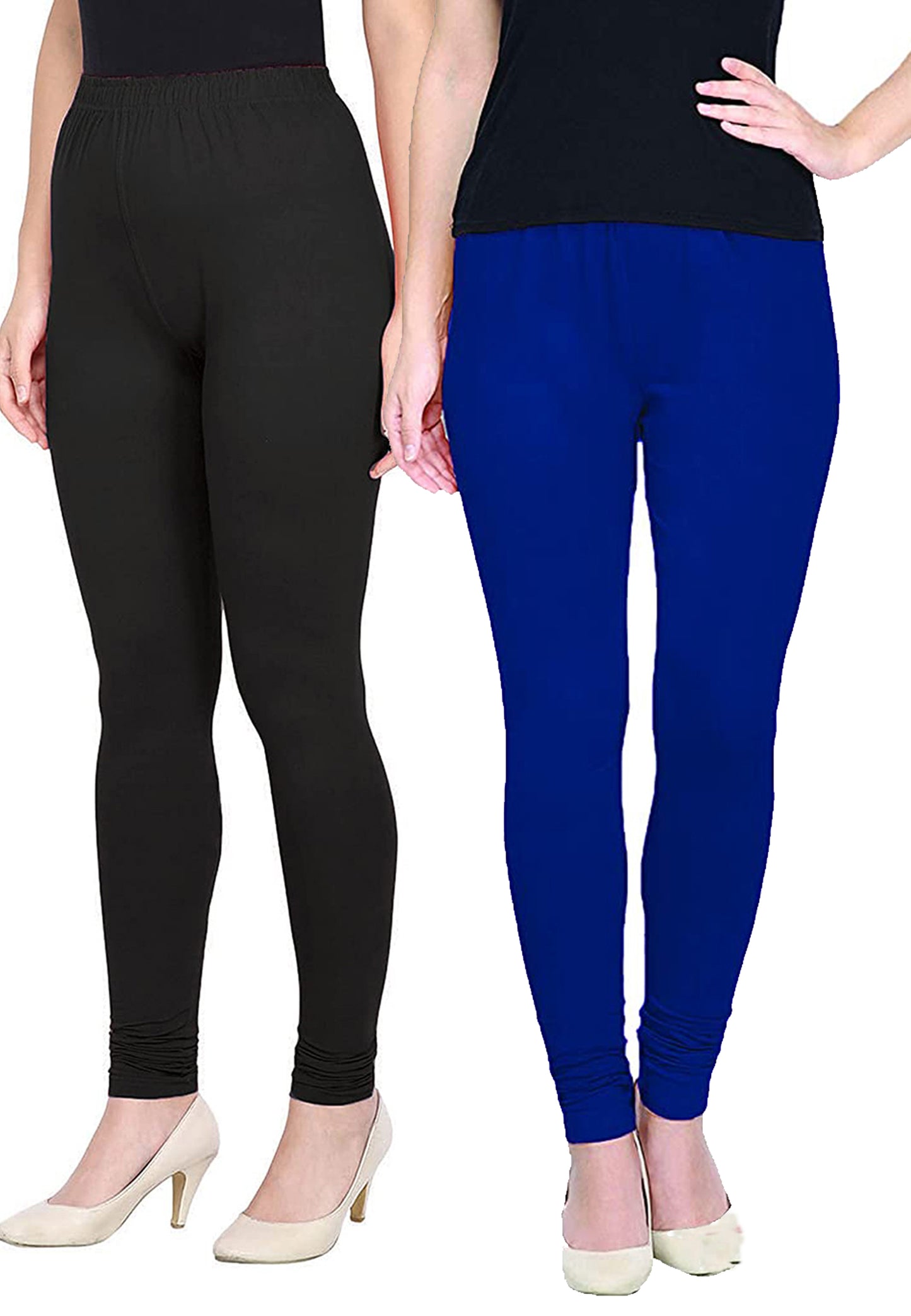 Kex Women Churidar Leggings Black & Blue Pack of 2