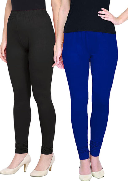 Kex Women Churidar Leggings Black & Blue Pack of 2