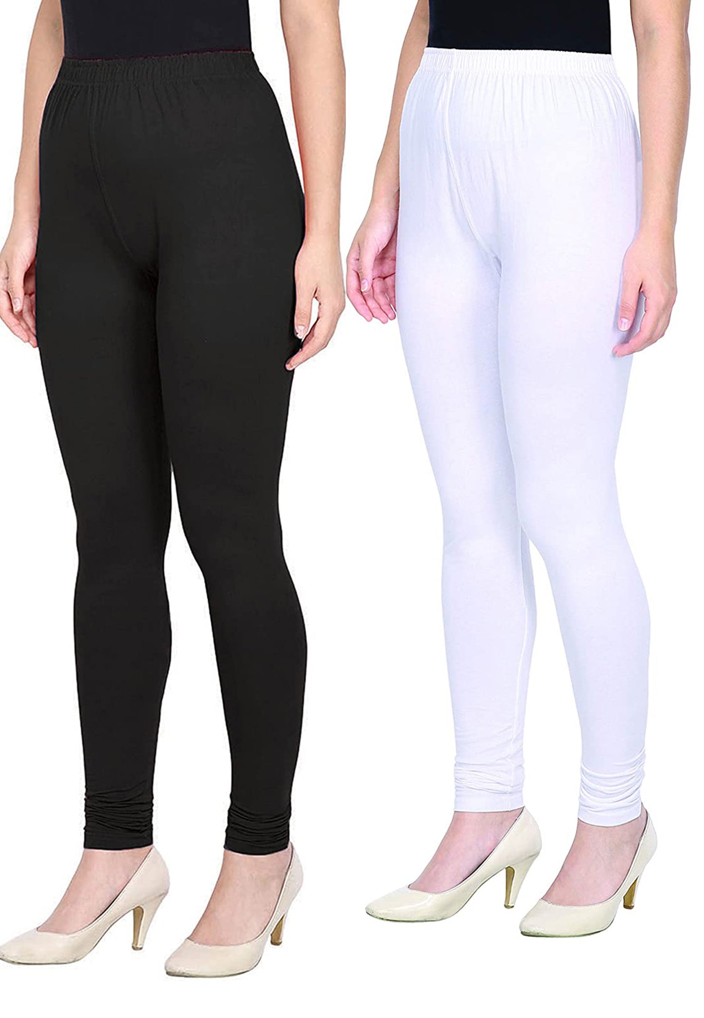 Kex Women Churidar Leggings Black & White Pack of 2