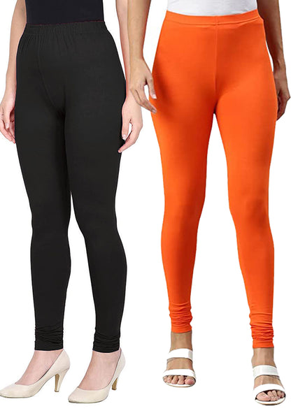 Kex Women Churidar Leggings Black & Orange Pack of 2