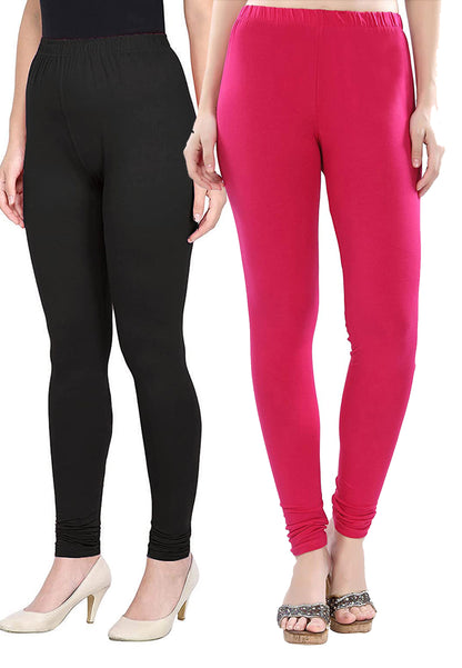 Kex Women Churidar Leggings Black & Pink Pack of 2