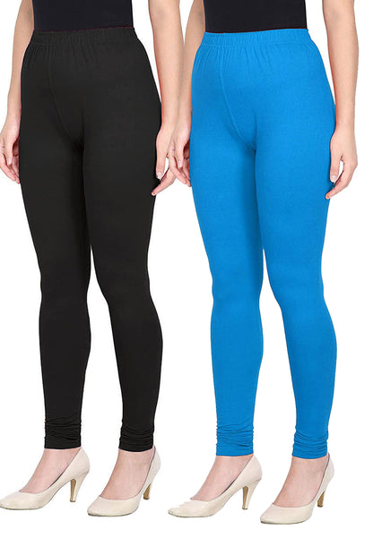 Kex Women Churidar Leggings Black & Sky Blue Pack of 2