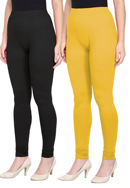 Kex Women Churidar Leggings Black & Yellow Pack of 2