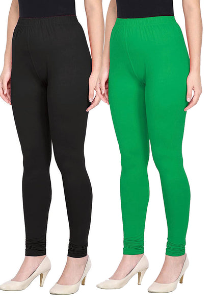 Kex Women Churidar Leggings Black & Green Pack of 2