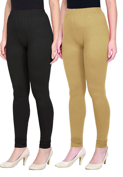 Kex Women Churidar Leggings Black & Beige Pack of 2