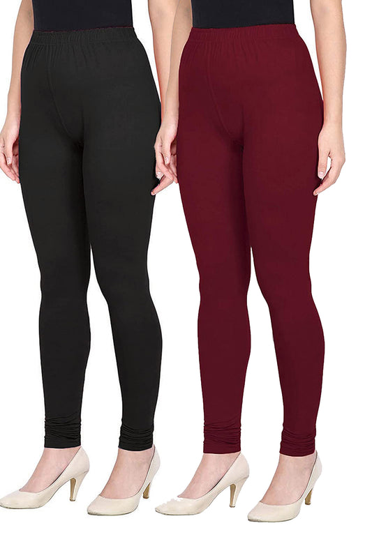 Kex Women Churidar Leggings Black & Maroon Pack of 2