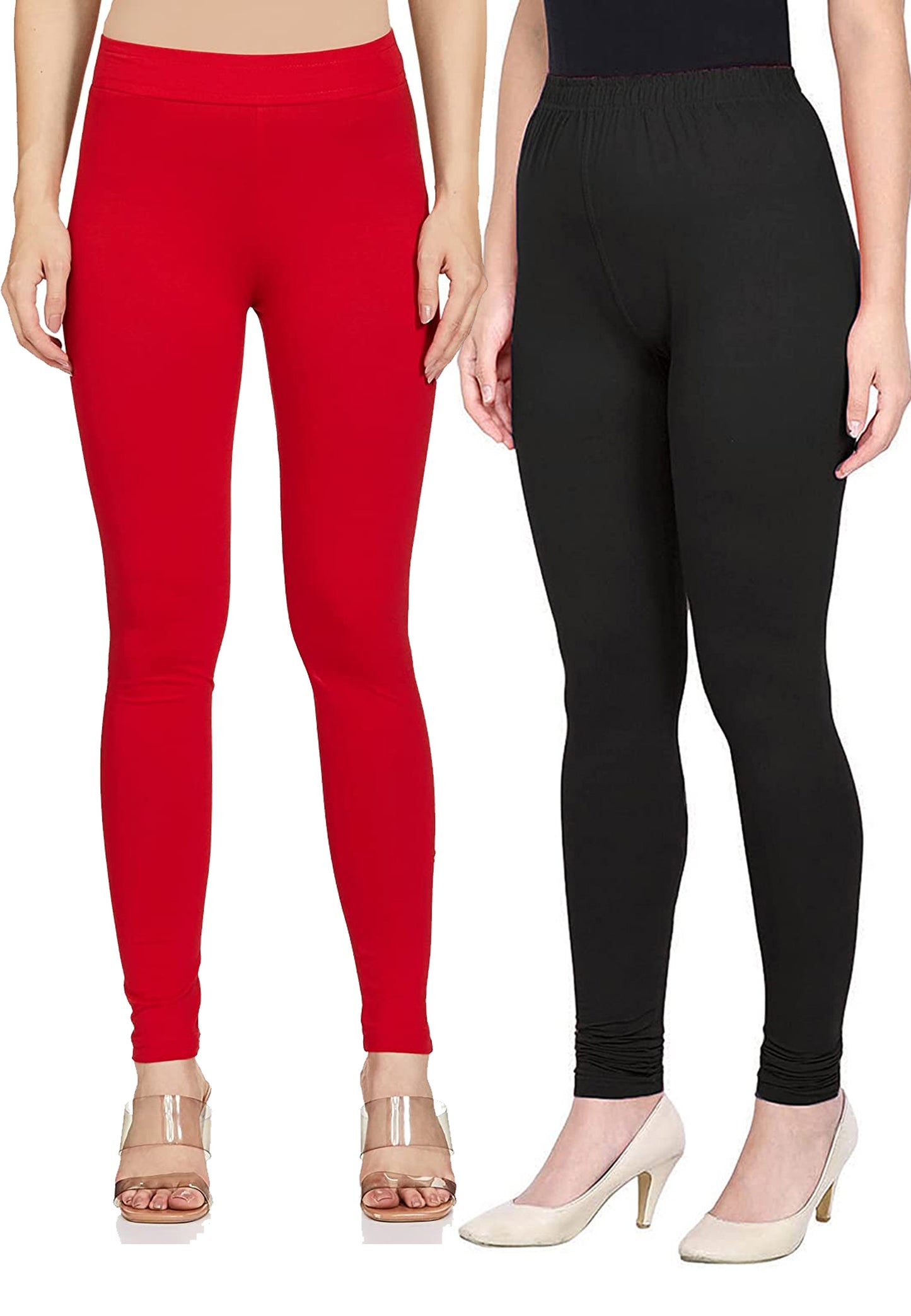 Kex Women Churidar Leggings Red & Black Pack of 2