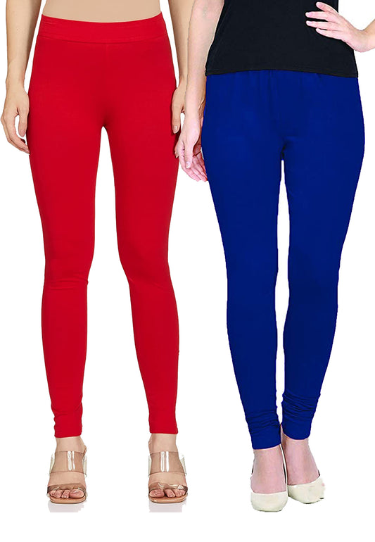 Kex Women Churidar Leggings Red & Blue Pack of 2