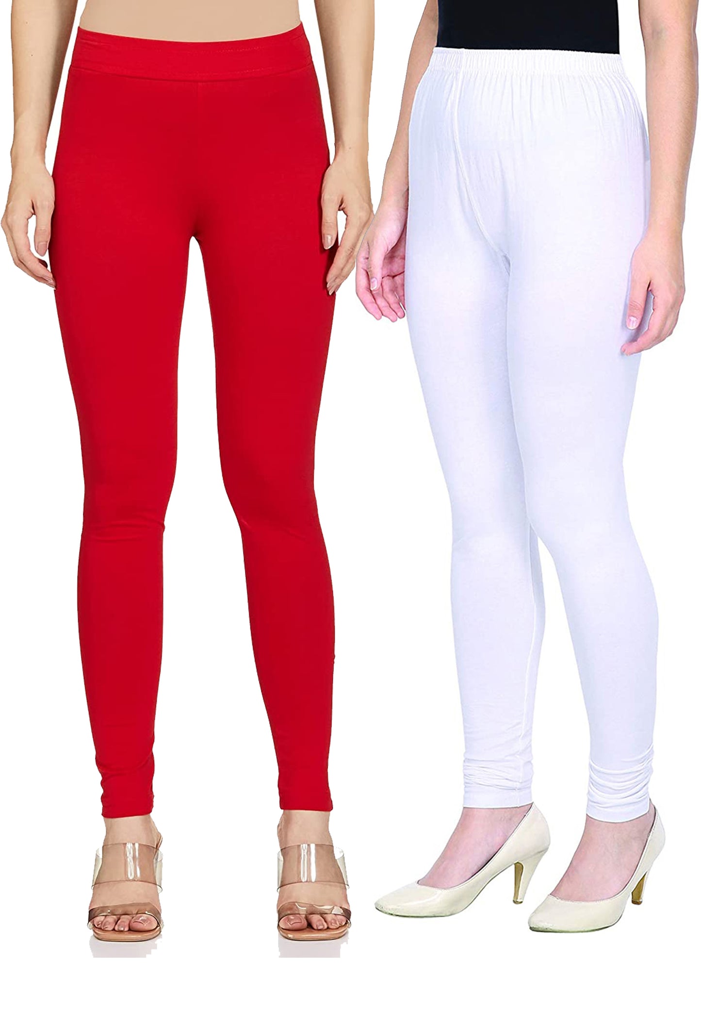 Kex Women Churidar Leggings Red & White Pack of 2