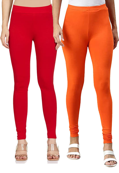 Kex Women Churidar Leggings Red & Orange Pack of 2