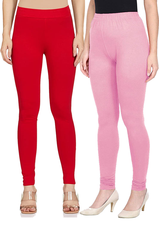 Kex Women Churidar Leggings Red & Pink Pack of 2