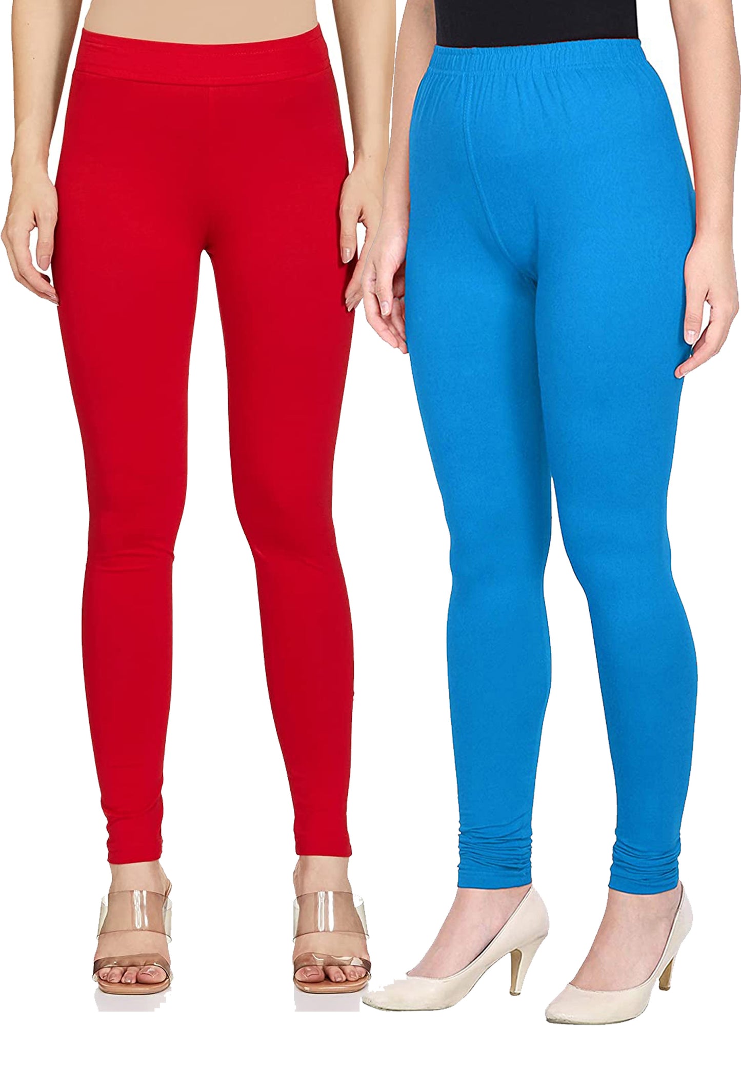 Kex Women Churidar Leggings Red & Sky Blue Pack of 2