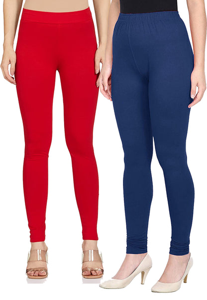 Kex Women Churidar Leggings Red & Navy Blue Pack of 2