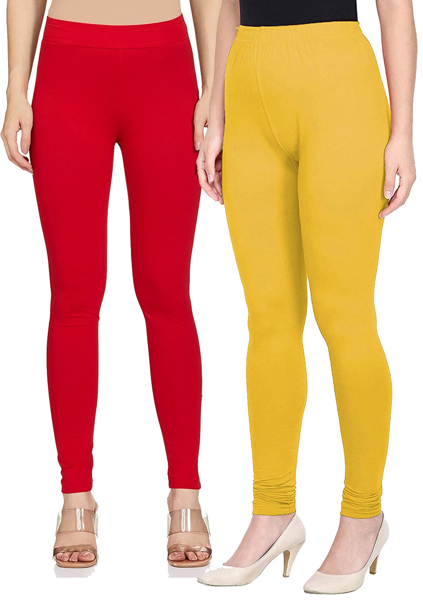 Kex Women Churidar Leggings Red & Yellow Pack of 2