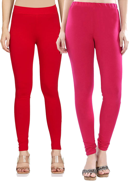 Kex Women Churidar Leggings Red & Magenta Pack of 2