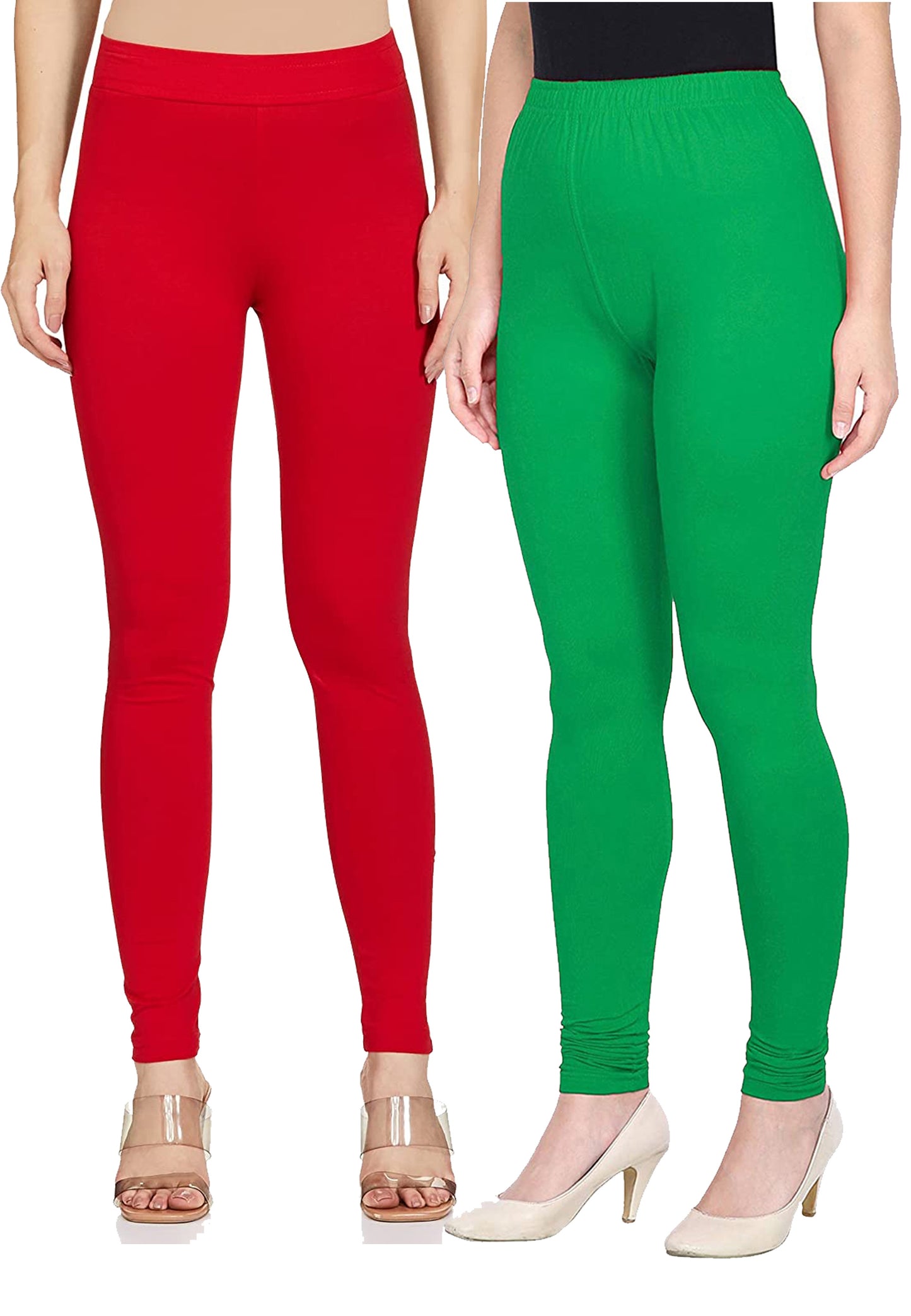 Kex Women Churidar Leggings Red & Green Pack of 2