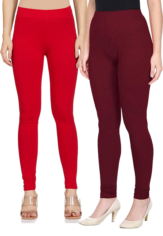 Kex Women Churidar Leggings Red & Maroon Pack of 2