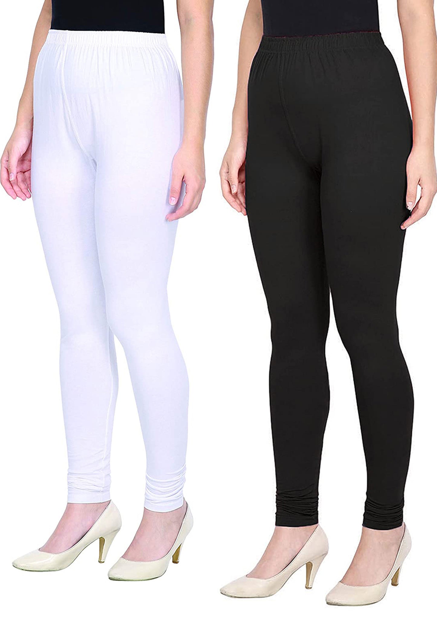 Kex Women Churidar Leggings White & Black Pack of 2