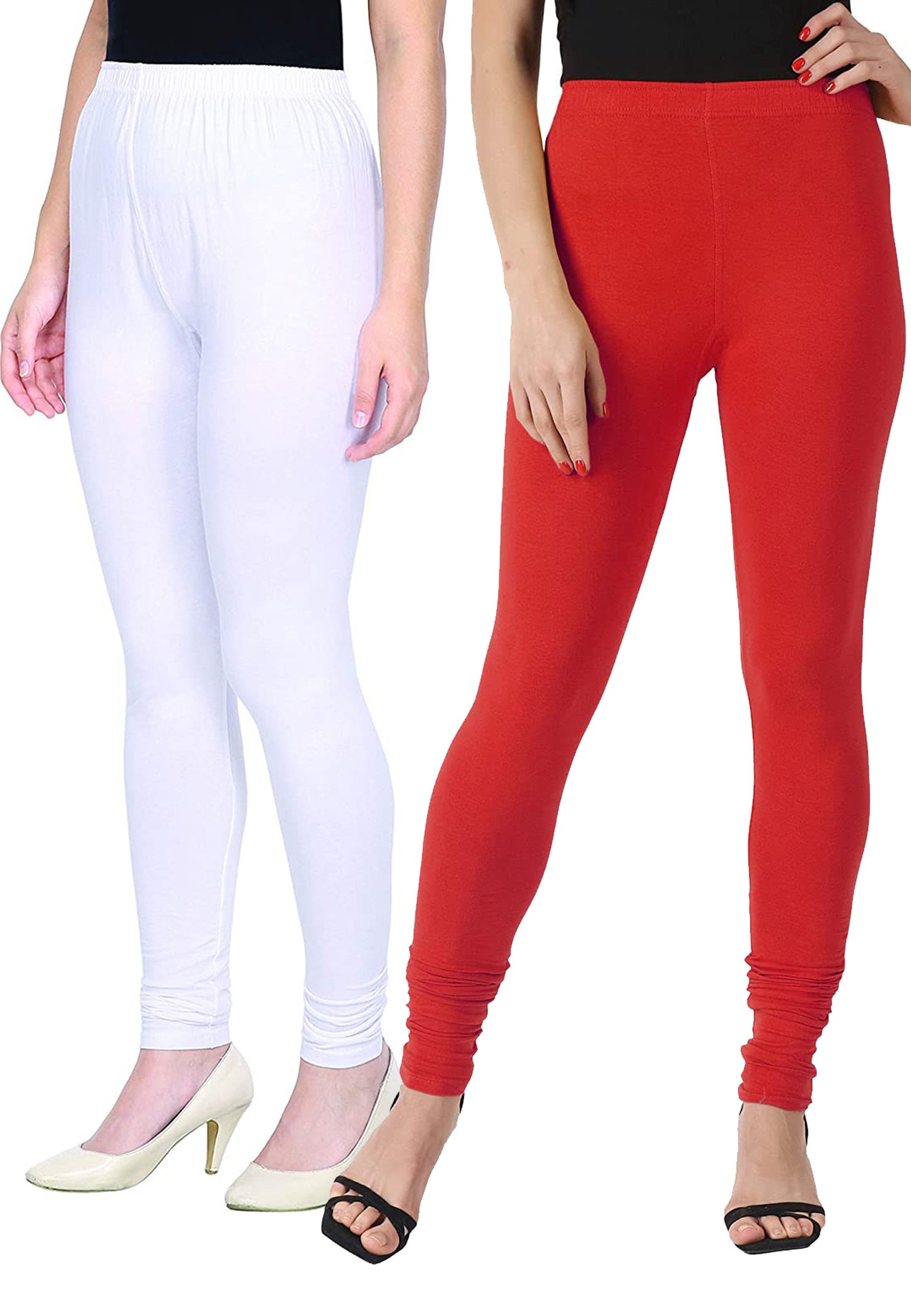 Kex Women Churidar Leggings White & Red Pack of 2