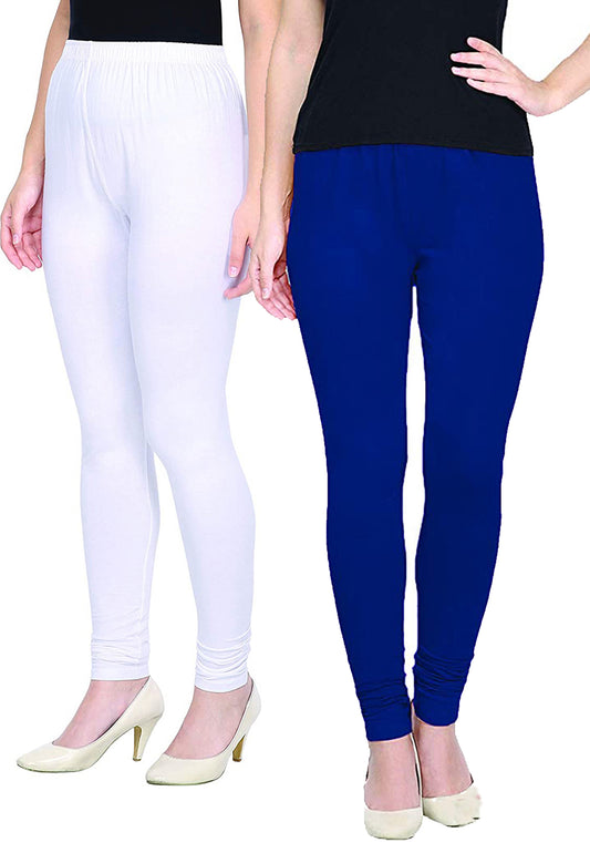 Kex Women Churidar Leggings White & Blue Pack of 2