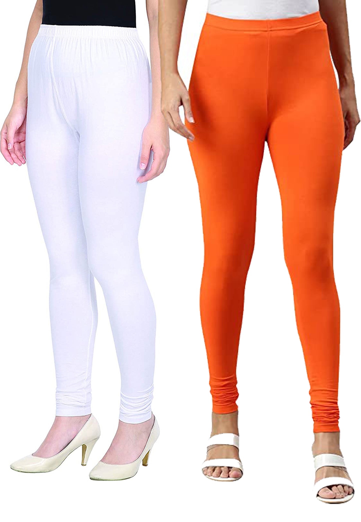 Kex Women Churidar Leggings White & Orange Pack of 2