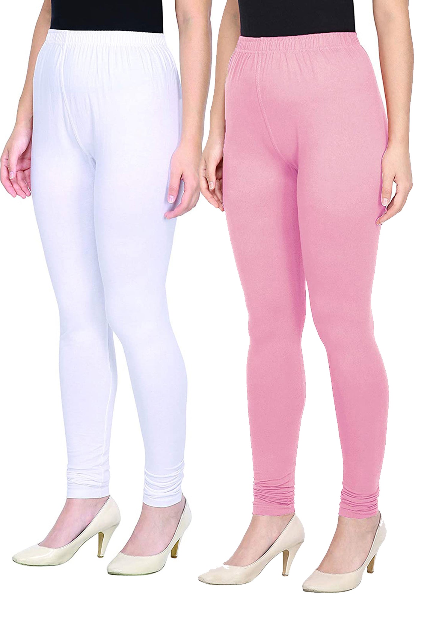 Kex Women Churidar Leggings White & Pink Pack of 2