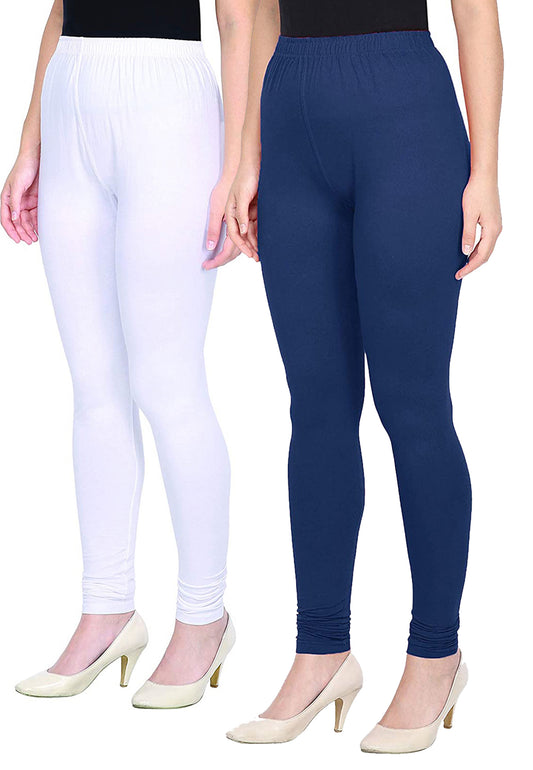 Kex Women Churidar Leggings White & Navy Blue Pack of 2