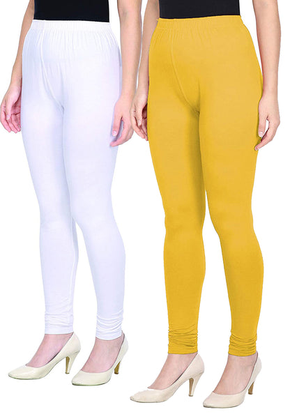 Kex Women Churidar Leggings White & Yellow Pack of 2