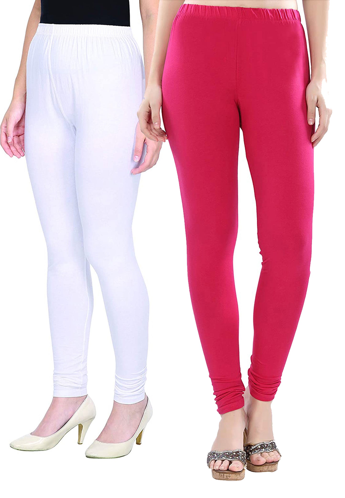 Kex Women Churidar Leggings White & Magenta Pack of 2