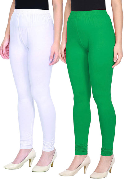 Kex Women Churidar Leggings White & Green Pack of 2