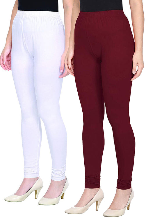 Kex Women Churidar Leggings White & Maroon Pack of 2