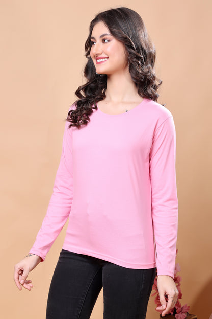 Kex Women Cotton Pink Solid Tshirt