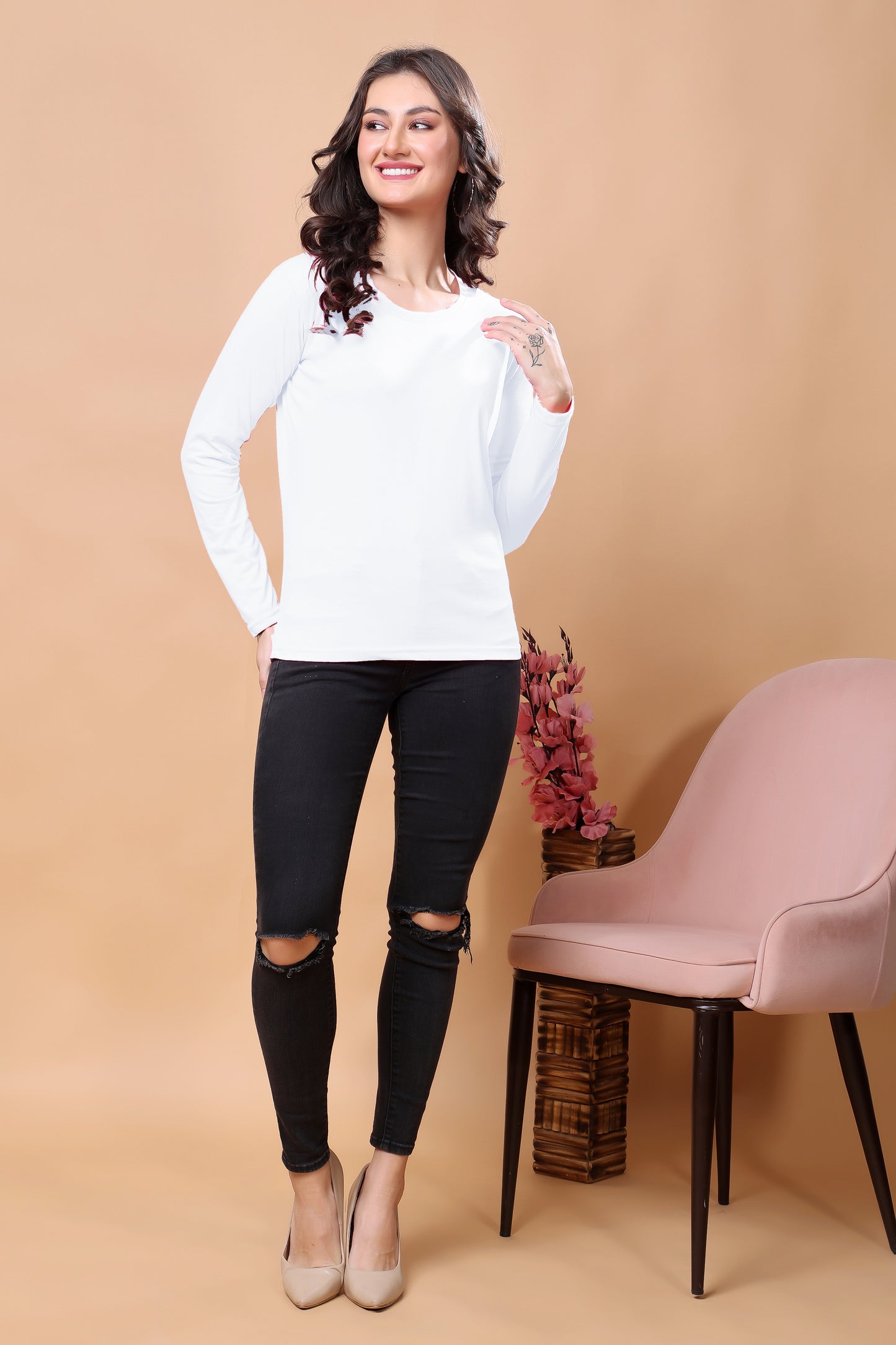 Kex Women Cotton White Solid Tshirt