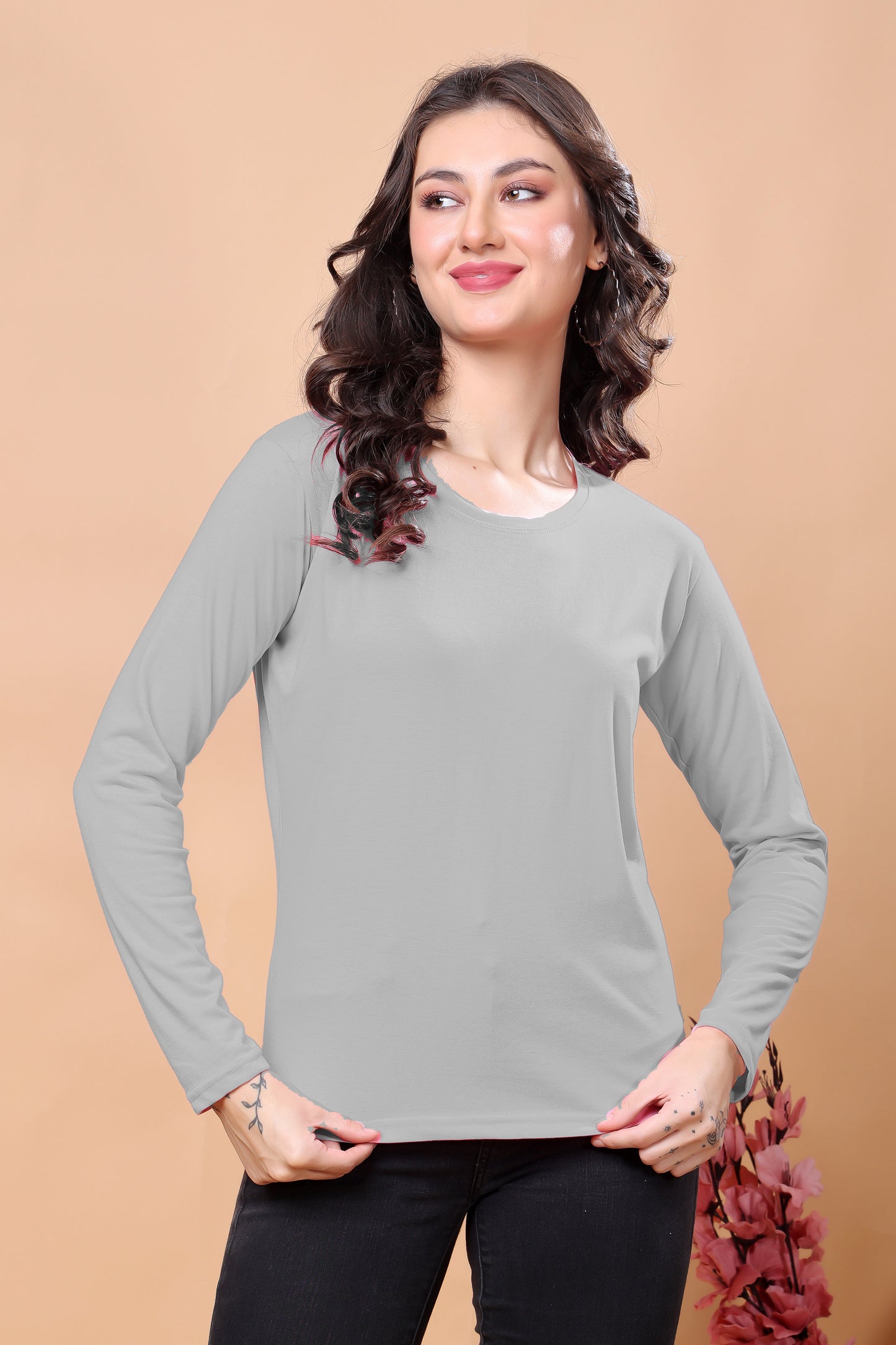 Kex Women Cotton Grey Solid Tshirt