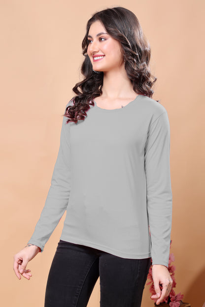 Kex Women Cotton Grey Solid Tshirt