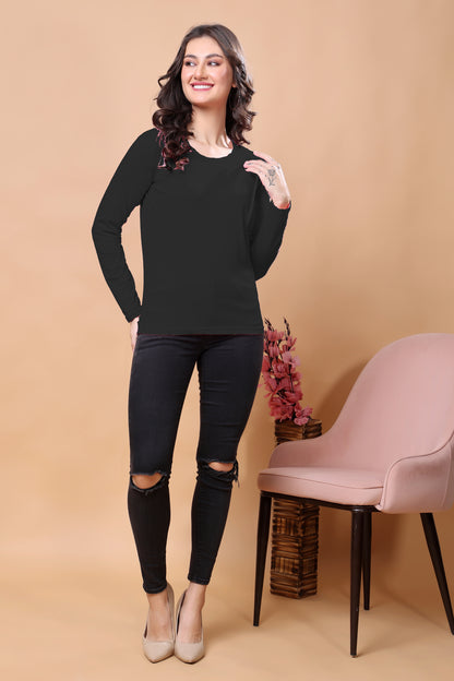 Kex Women Cotton Black Solid Tshirt